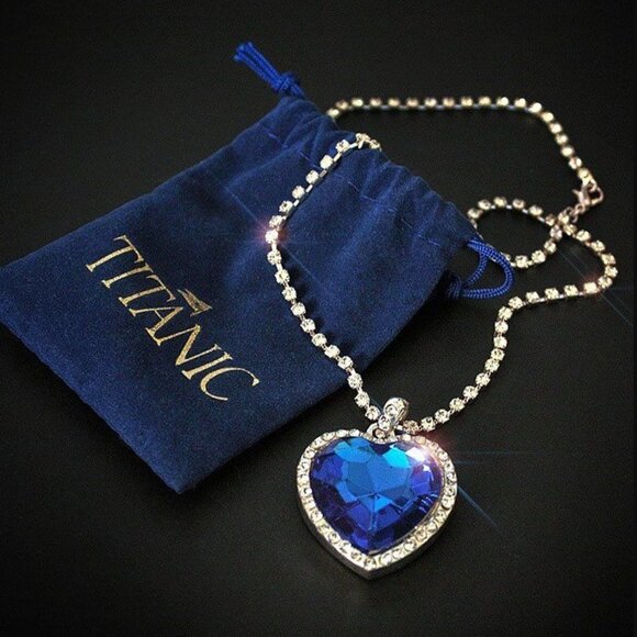 Blue Titanic Heart of the Ocean Crystal Pendant Necklace Rhinestone Jewelry - Picture 1 of 12